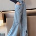 【4Y-12Y】Girls Fashion Heart Shape Embroidered Blue Jeans