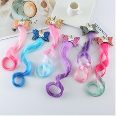 Girls Cute Unicorn Hair Clips Gradient Color Wig