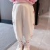 【18M-8Y】Girls Stylish Heart Shape And Letter Embroidered Thick Fleece Pants