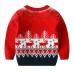 【2Y-8Y】Boy Christmas Elk Christmas Tree Jacquard Colorblock Round Neck Sweater