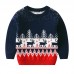 【2Y-8Y】Boy Christmas Elk Christmas Tree Jacquard Colorblock Round Neck Sweater